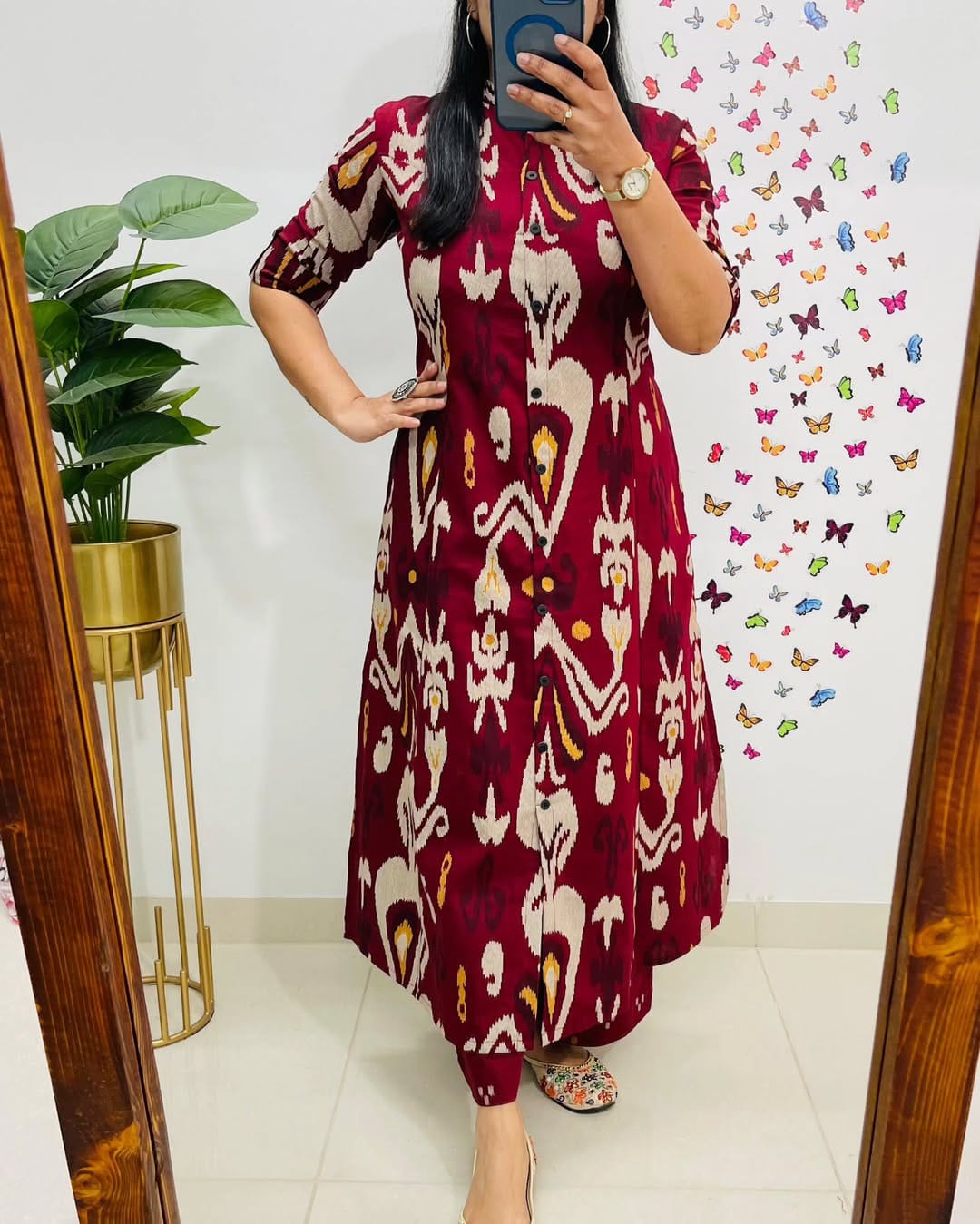 Biba Stylish Maroon Ikat Printed Cotton Kurta Set