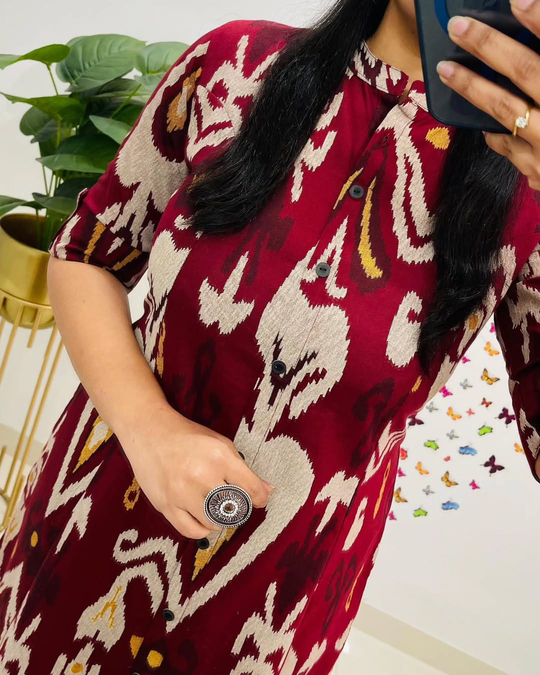 Biba Stylish Maroon Ikat Printed Cotton Kurta Set