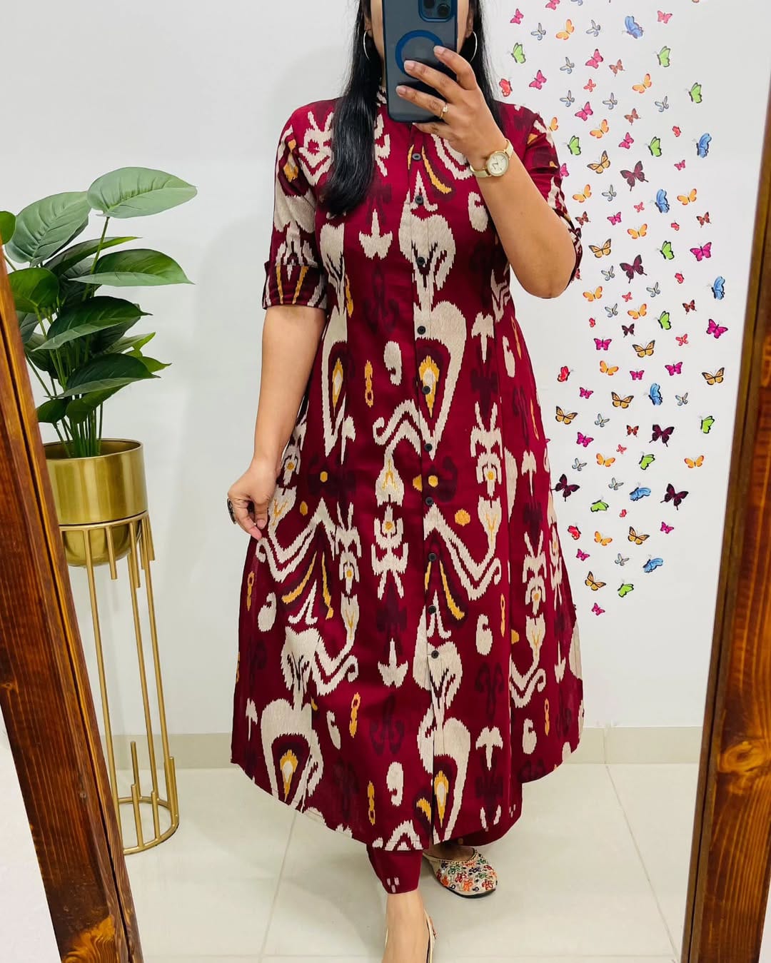 Biba Stylish Maroon Ikat Printed Cotton Kurta Set
