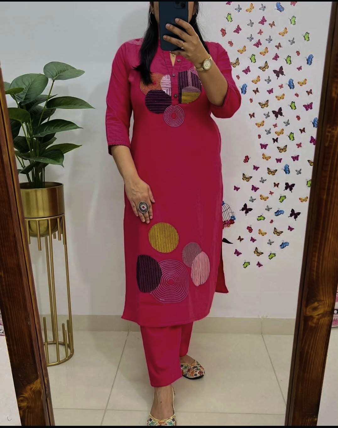 Biba Vibrant Fuchsia Pink Embroidered Cotton Kurta Set