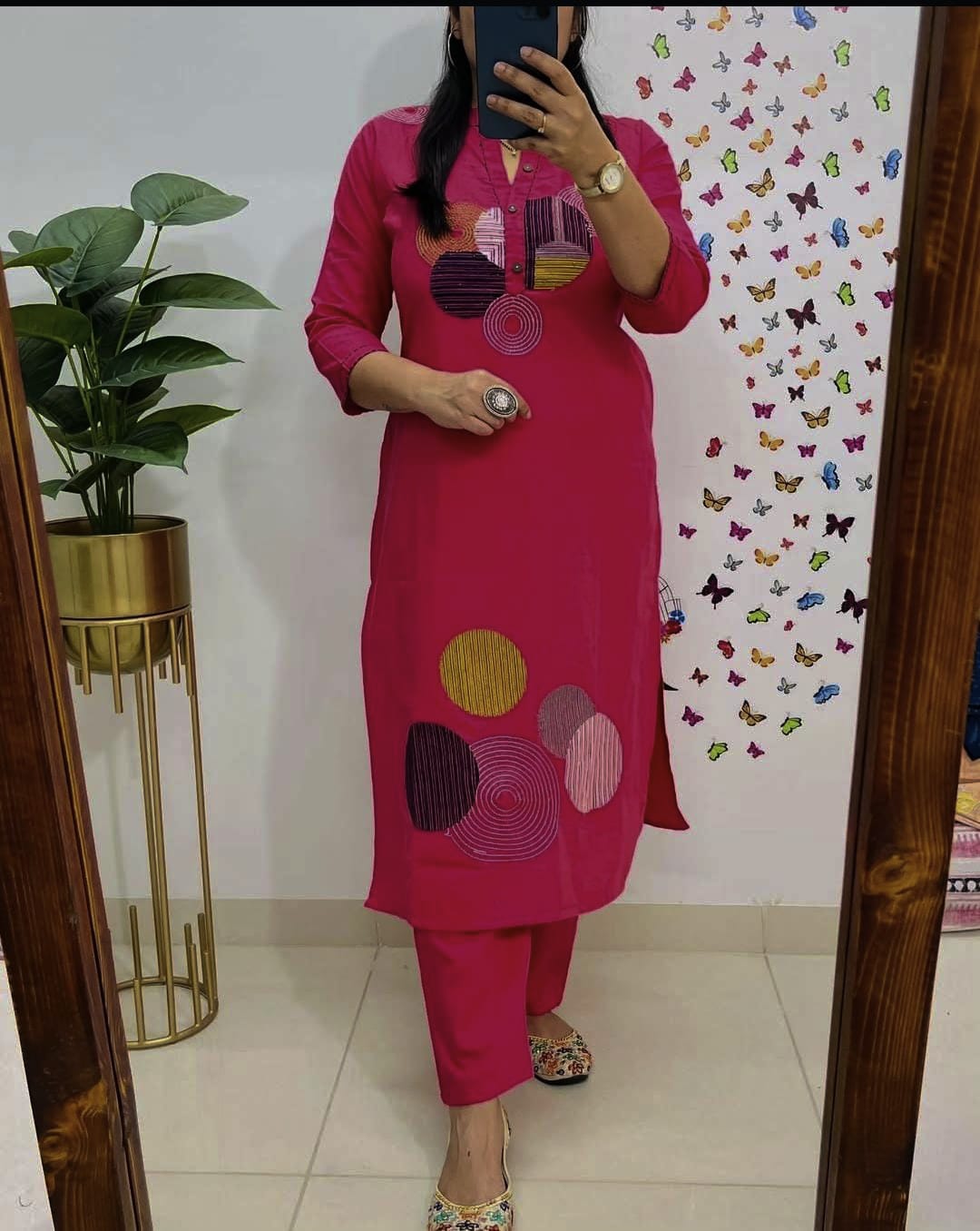 Biba Vibrant Fuchsia Pink Embroidered Cotton Kurta Set