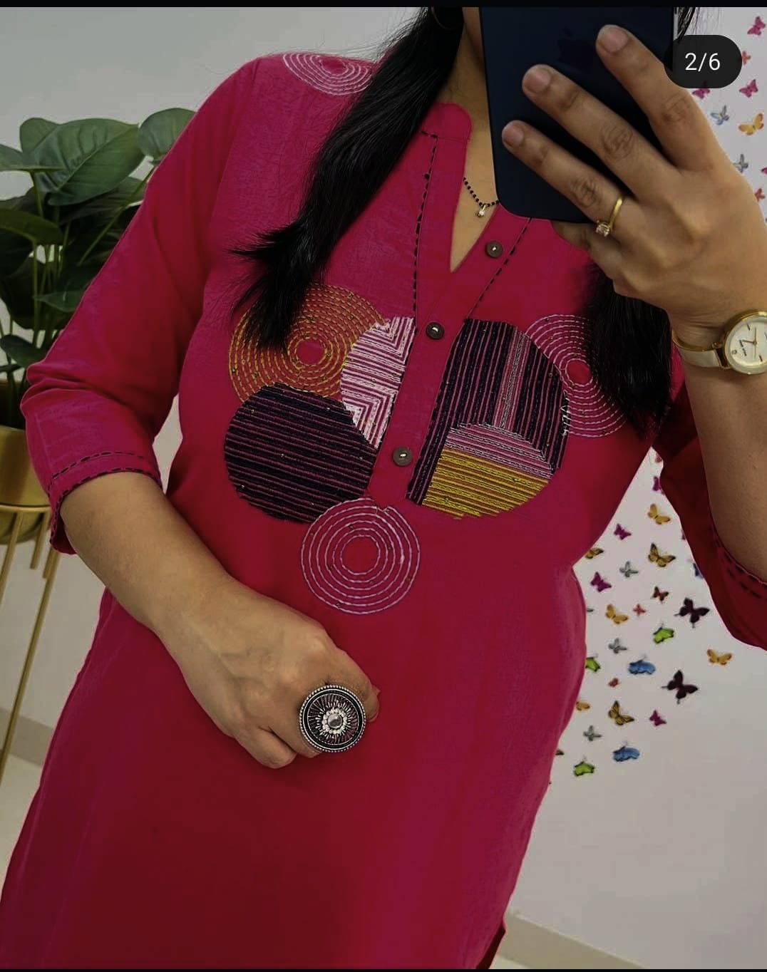 Biba Vibrant Fuchsia Pink Embroidered Cotton Kurta Set
