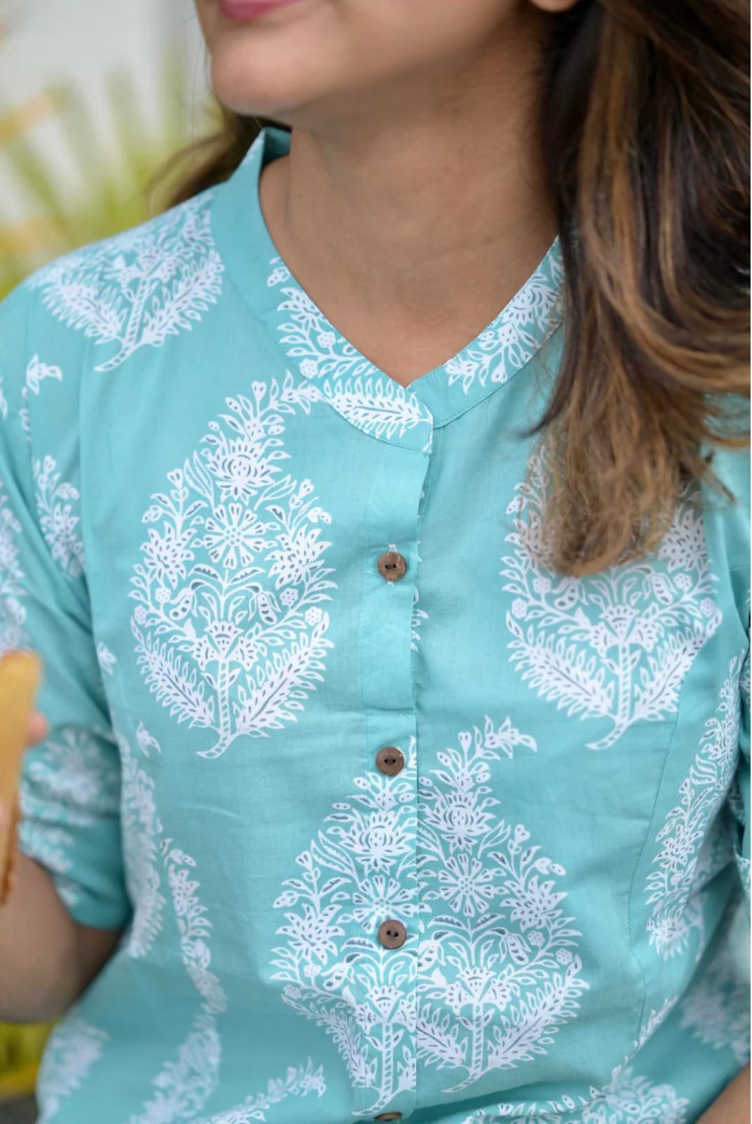Biba Elegant Aqua Blue Printed Cotton Kurti Set